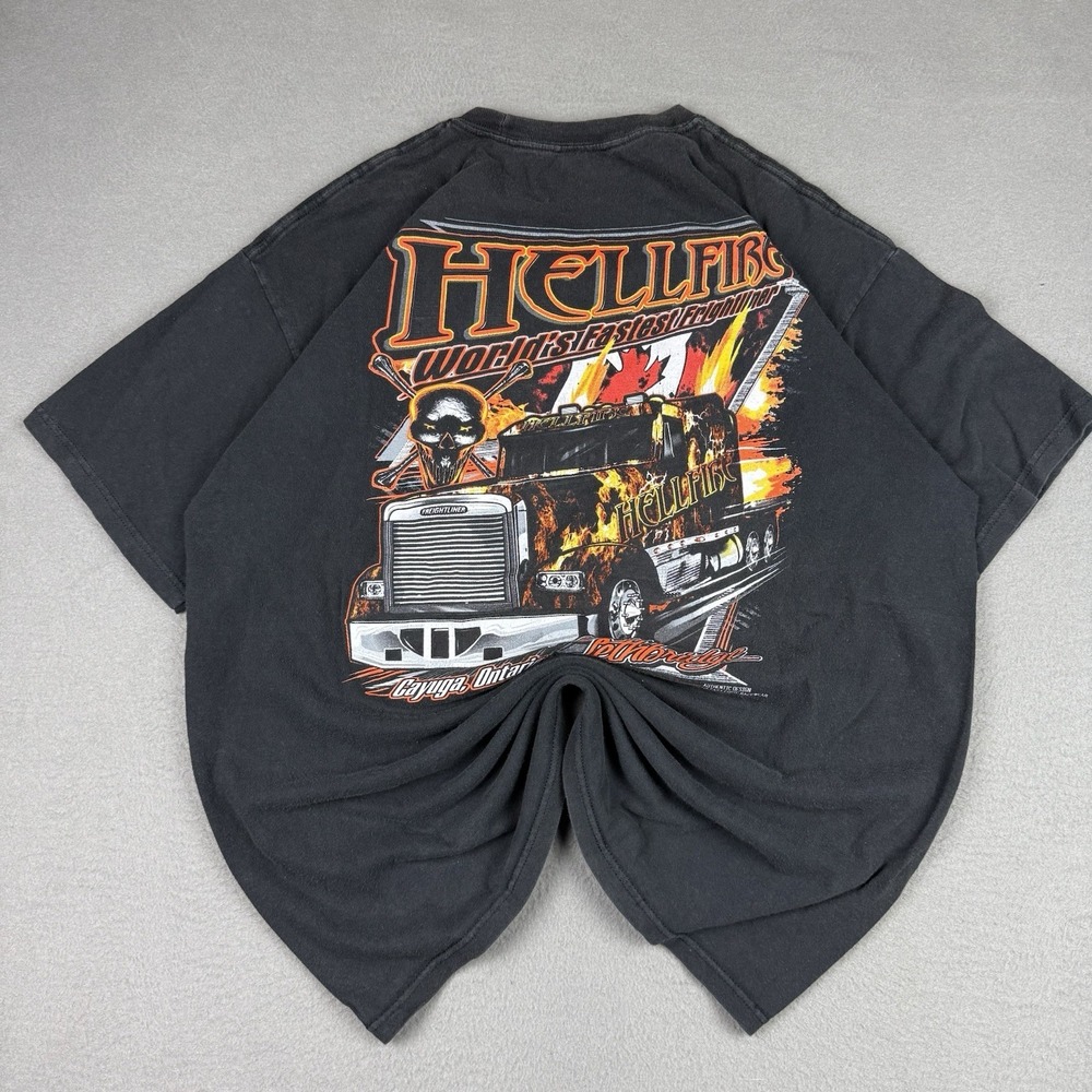 Hellfire Canadian T Shirt XL Transport Truck Freightliner Fire Grunge Skater‎